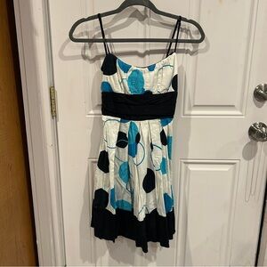Trixxi White Dress with Black & Teal Polka Dots, Spaghetti Straps
